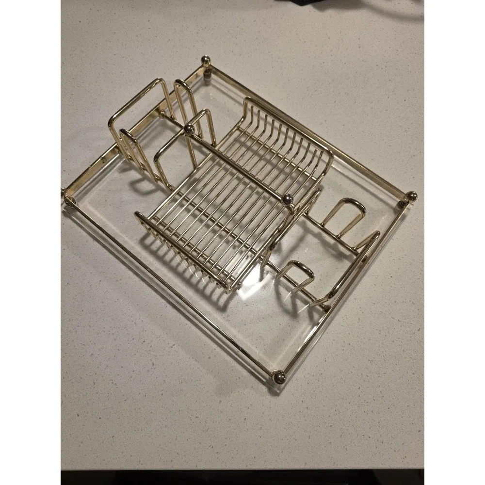 Vintage‎ MCM Gold Tone Metal & Lucite MAKE-UP Silverware Buffett Caddy Tray
